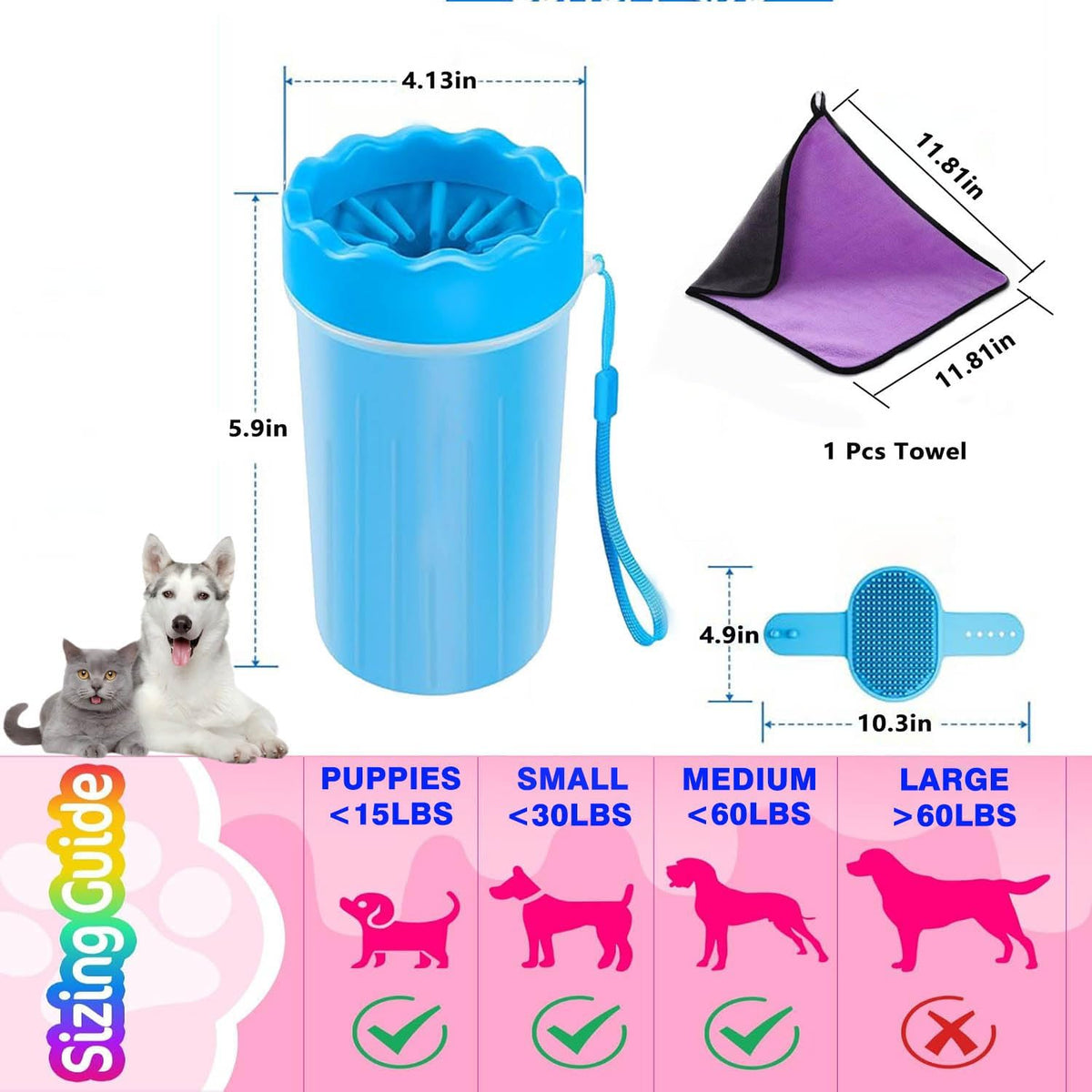 Dog Paw Cleaner,Paw Cleaner for Dog,Pets Foot Wash Cup-Dog Wash Paw Cup-Pet Foot Cleaner for Small Medium Breed Dogs/Cats Pet Clean Paws Miracle Tool(With 1 Towel& 1Brush)