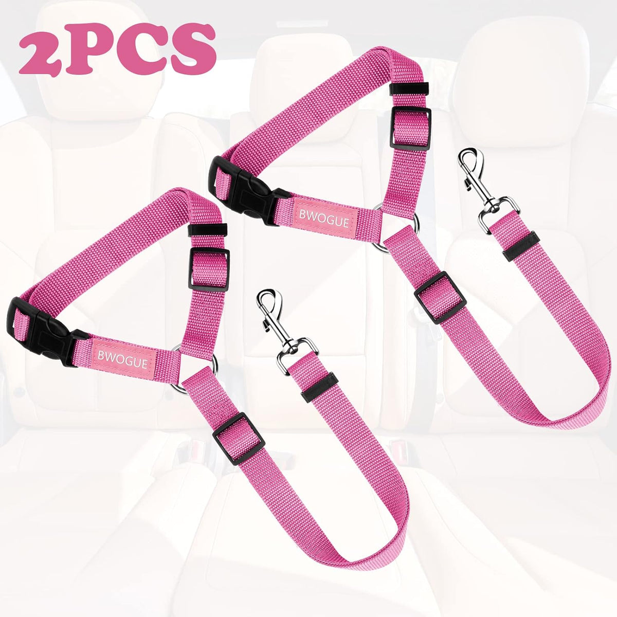 2 Pack Dog Seat Belt for Car, Headrest Restraint Nylon Safety Straps