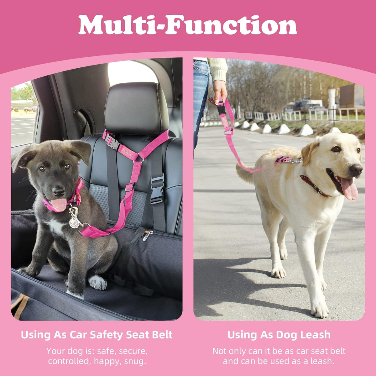 2 Pack Dog Seat Belt for Car, Headrest Restraint Nylon Safety Straps