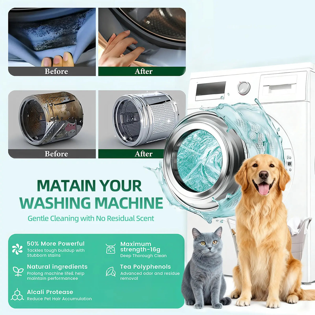 SOPAMI Washing Machine Cleaner Tablets 12 Pack Pet Safe Eco Friendly Cleaning Tablets Neutralizes Pet Related Odors Deep Cleans Grime Keeps Washing Machine Fresh Easy to Use
