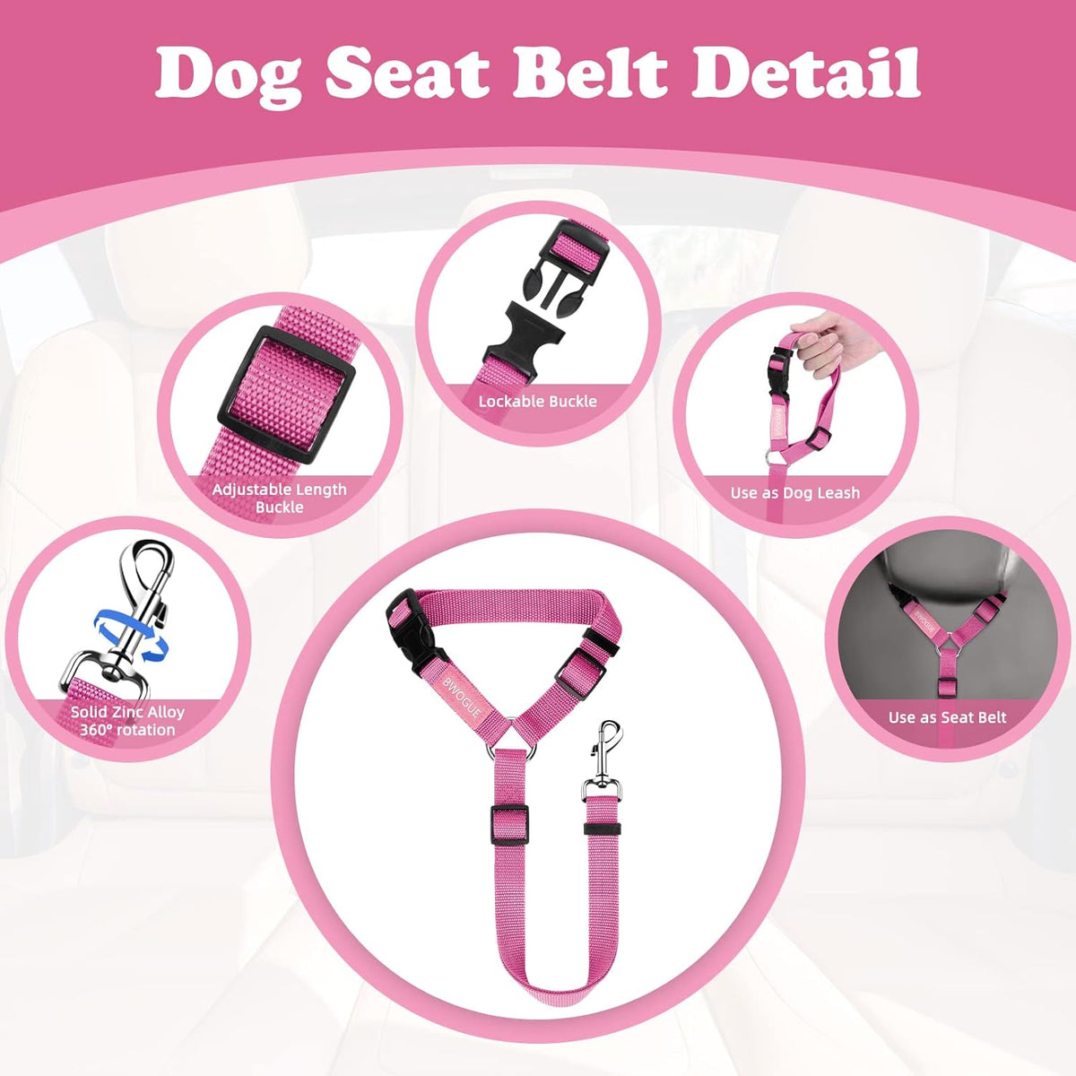 2 Pack Dog Seat Belt for Car, Headrest Restraint Nylon Safety Straps