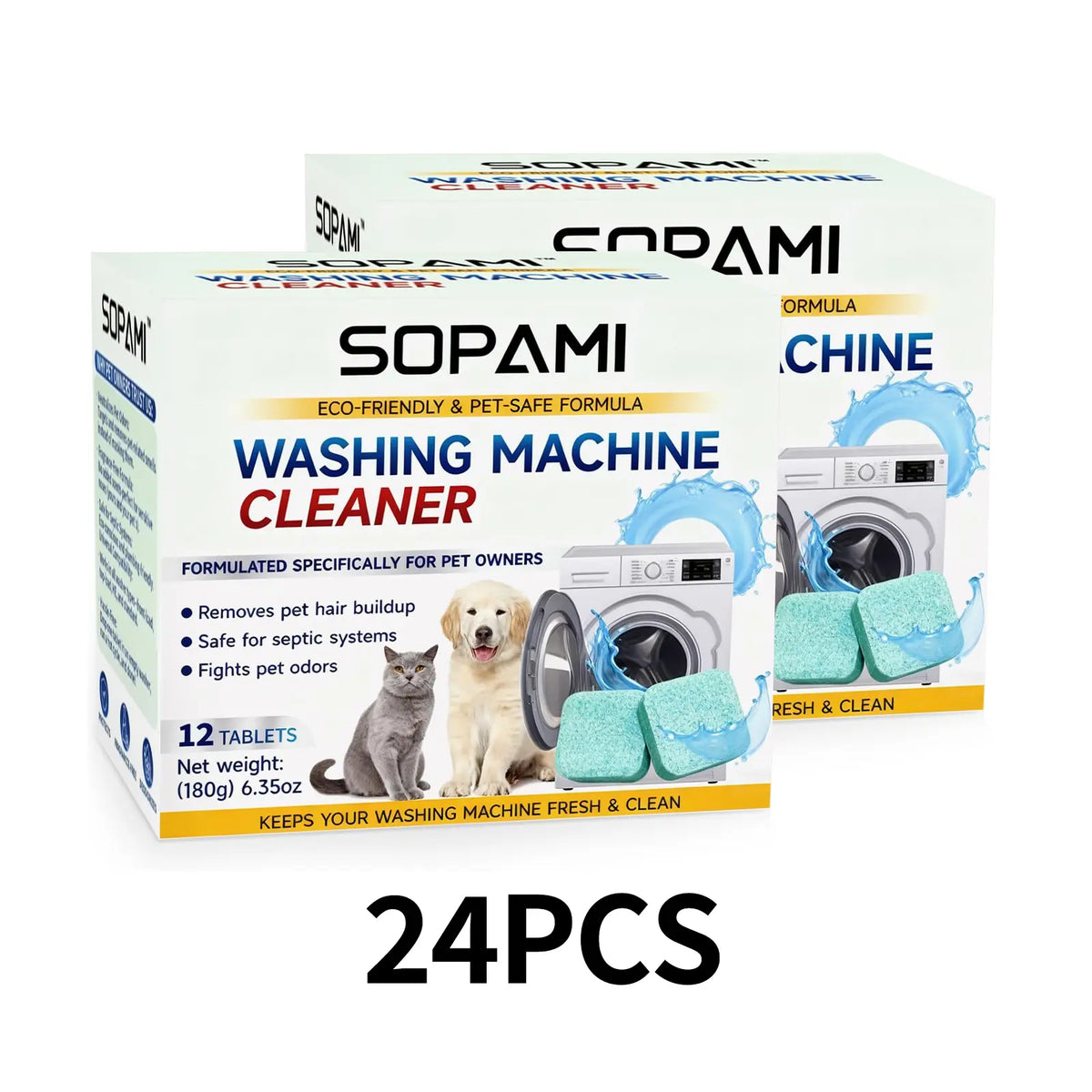 SOPAMI Washing Machine Cleaner Tablets 12 Pack Pet Safe Eco Friendly Cleaning Tablets Neutralizes Pet Related Odors Deep Cleans Grime Keeps Washing Machine Fresh Easy to Use