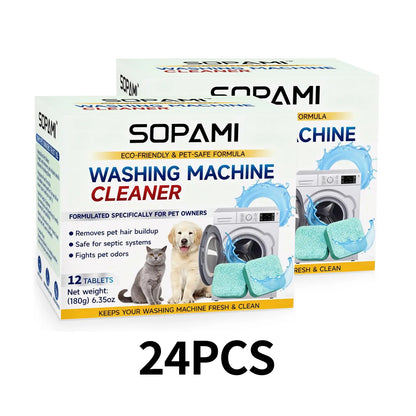 SOPAMI Washing Machine Cleaner Tablets 12 Pack Pet Safe Eco Friendly Cleaning Tablets Neutralizes Pet Related Odors Deep Cleans Grime Keeps Washing Machine Fresh Easy to Use