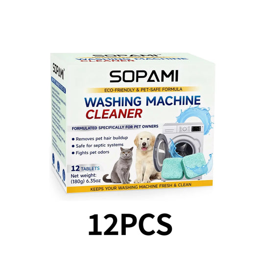 SOPAMI Washing Machine Cleaner Tablets 12 Pack Pet Safe Eco Friendly Cleaning Tablets Neutralizes Pet Related Odors Deep Cleans Grime Keeps Washing Machine Fresh Easy to Use