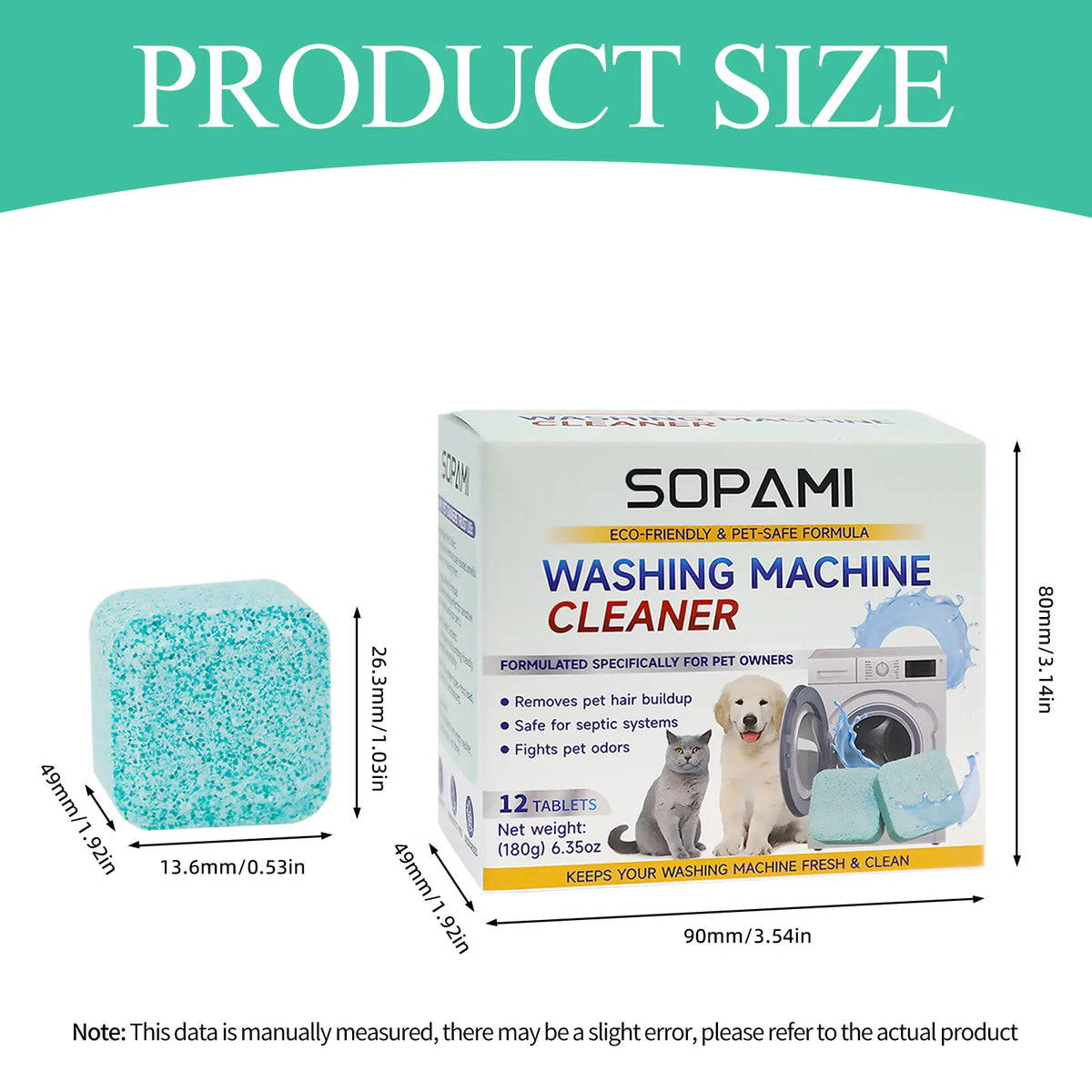 SOPAMI Washing Machine Cleaner Tablets 12 Pack Pet Safe Eco Friendly Cleaning Tablets Neutralizes Pet Related Odors Deep Cleans Grime Keeps Washing Machine Fresh Easy to Use